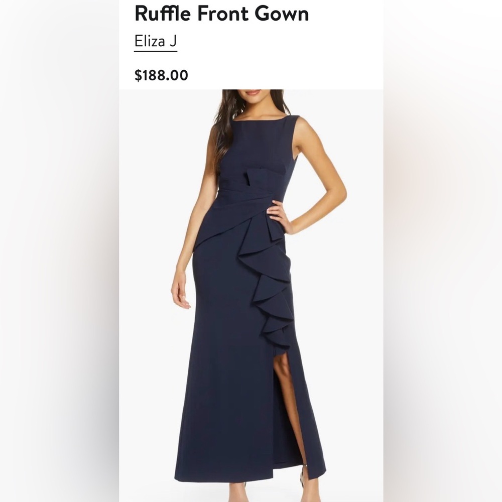 Eliza J Navy Ruffle Front Maxi Dress